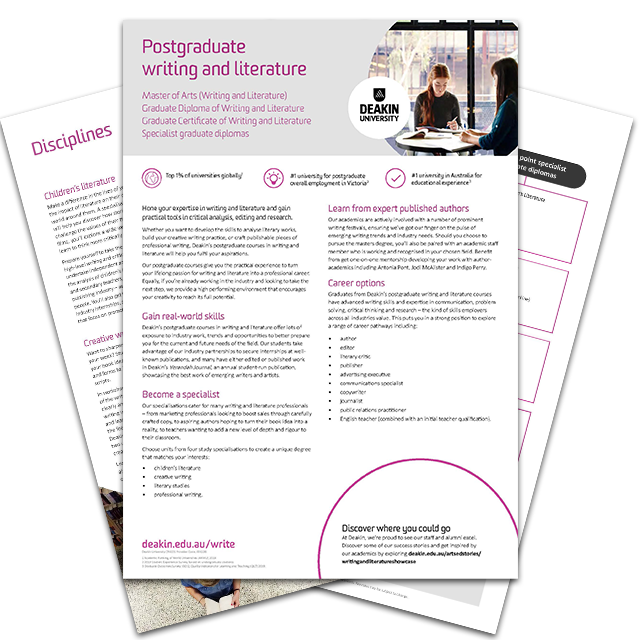Three pages of the postgraduate writing and literature PDF.